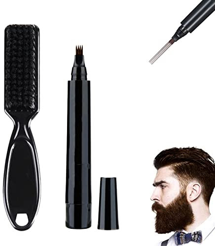 TUKNN Bartfüllerstift, Beard Filler Pencil, Wasserdicht Beard Filling Pen Kit, Effektive Verbessern Gesichtshaar Bartstift für Schnurrbart & Augenbrauen, mit 1 Bartbürste, Dunkelbraun