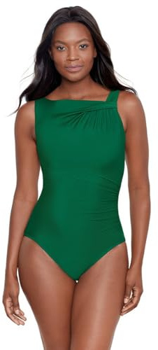 Miraclesuit Women's Swimwear Rock Solid Avra Underwire High Neck One Piece Swimsuit, Malachite, 16