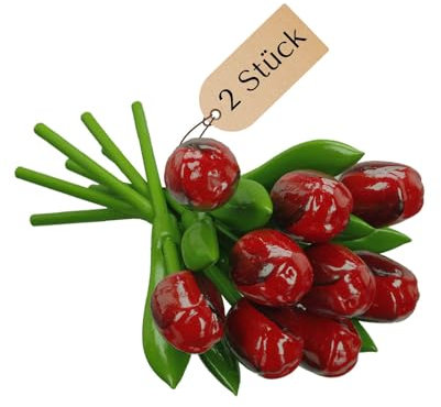 MomoMoments Tulpenstrauß aus Holz für die Liebste, 9 Holztulpen handbemalt, 20 cm hoch, rot-aubergine, Blumenstrauß, Dekoration, Kunstblumen, Made in Holland (2, Rot-Aubergine)