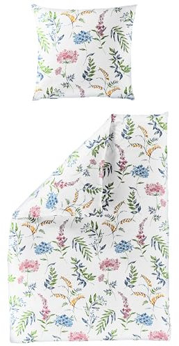 Bierbaum Seersucker Bettwäsche 3643 Farbe: Bunt Bluem Botanical 100% Baumwolle 135x200 + 80x80 cm