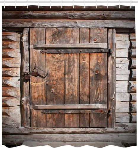 Duschvorhang 120x180 Planches En Lambeaux Duschvorhänge Ferme de Campagne Anti Schimmel Waschbar Polyester Textil Shower Curtains für Badezimmer Badewanne mit 8 Haken, Z974