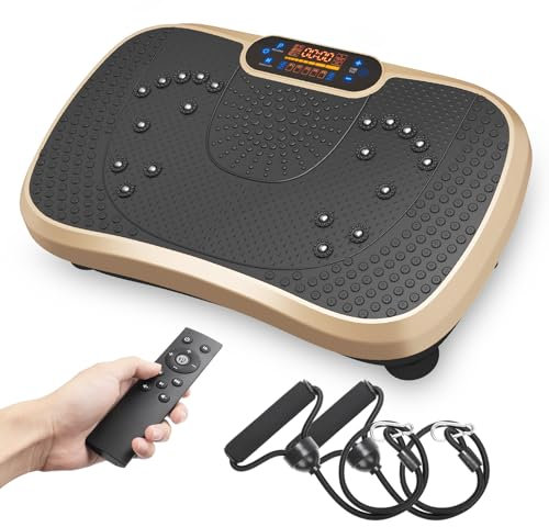 Dripex Plateforme Vibrante Oscillante Vibration Plate Puissante Exercise Machine 99 Vitesses Réglables Haut-Parleur Bluetooth Intégré Port USB Télécommande Écran LED - Doré