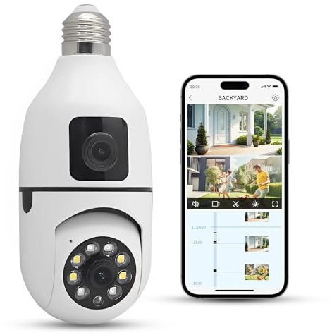 YnGia Security Camera, Dual Lens HD Camera 360 Degree with Light Socket