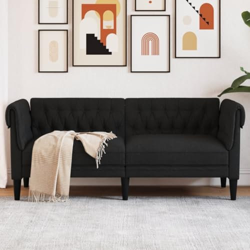 ShGaxin Chesterfield 2-sits soffa svart tyg, vardagsrumssoffor, relaxsoffa - 372549