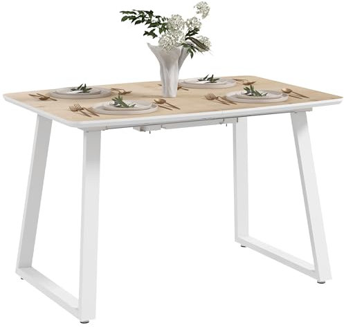 HOMCOM Esstisch ausziehbar rechteckig Küchentisch für 4-6 Personen aus Stahl Esszimmertisch 120/160 x 80 x 76 cm Eiche