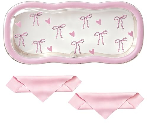 CasaPopz Glasses Case Hard Shell, Clear Bow Eyeglass Case, Cute Coquette Holder for Sunglasses and Reading Glasses