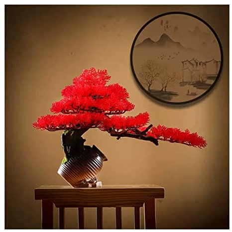 Artificial Bonsai Tree Artificial Potted Plant Fake Guest-Greeting Pine Bonsai Tree Ornament Planter with Ceramic Pitcher for Desktop Display Home Office Indoor Decor Fake Bonsai T
