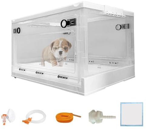 XingRuiTai Pet Oxygen Chamber with Wheels, Folding Kitten Incubator Brooder Nursery, Breathable Visible Dog Incubator with Pet Urine Pad Mask Connection Valve，28L
