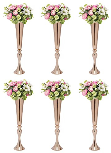 Juego de 6 botellas de trompeta de metal, decoración de Stnder, florero, trompeta, flores de boda, para bodas, fiestas, cenas, ceremonias de aniversario