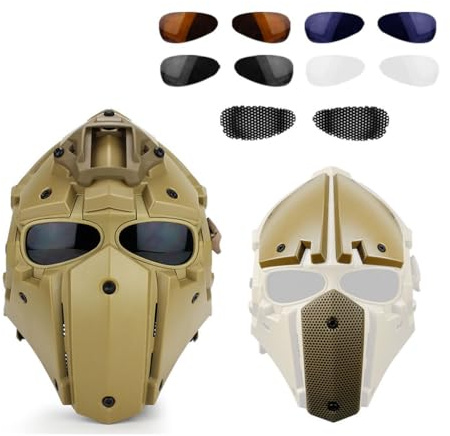 Marron, Équipement Tactique Intégral Casque avec Visière, Lunettes De Protection Et Ventilateur pour L'entraînement, Le Cosplay Et Les Accessoires De Cinéma