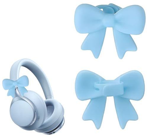 2 Pcs Silicone Bow Headphone Accessory, Blue Cute 3D Bow Decor Attachment for Headphones, Coquettish Earphone Clip Decor Accessories for Women