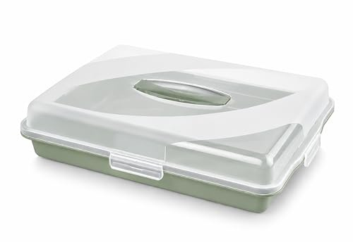Best House | Plastic Cake Storage Box | SAGE GREEN | 1 Pc | BPA Free | Cake and Pastry Carrier With Handle | Rectangular Lockable Food Container - L 46cm x W 32cm x H 9.7cm, Pack of 1