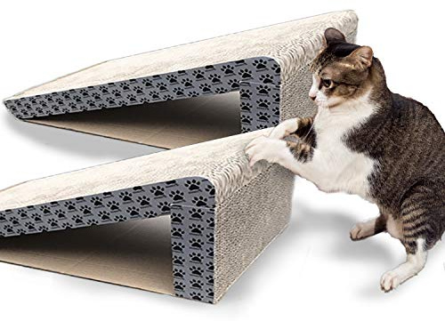 iPrimio Cat Scratch Ramps (2 Ramps for One Price) - Foldable for Travel and Easy Storage - Great for Cats Playing Over, Laying, and Scratching - Patent Pending Design (2 Pack)