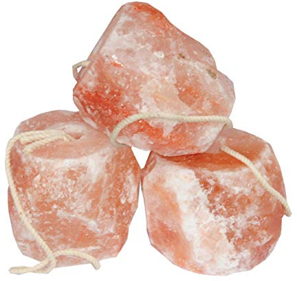 AMKA - Pietra minerale himalayana per leccare il sale, con cordoncino, circa 2-3 kg per pezzo, set da 3 pezzi