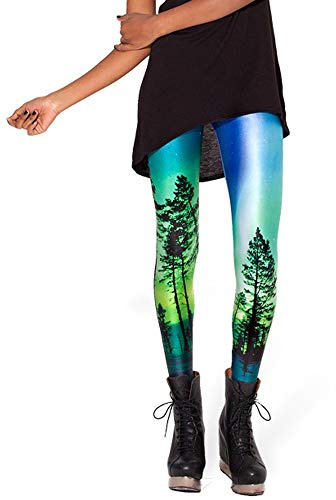 Nuofengkudu Women's Print Leggings Seamless Coloured soft Opaque High Waisted Fitness Stretch Fashion Yoga Pants Running Tights(Green Trees,One Size)