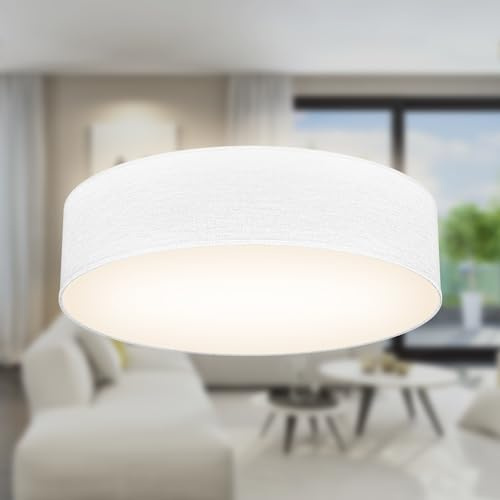 B.K.Licht - Plafoneria con paralume in tessuto, attacco E27, max. 40 watt, lampada soffitto, plafoneria soffitto, plafoniere da soffitto, plafoniera camera da letto, plafoniere, 38x10 cm, bianco