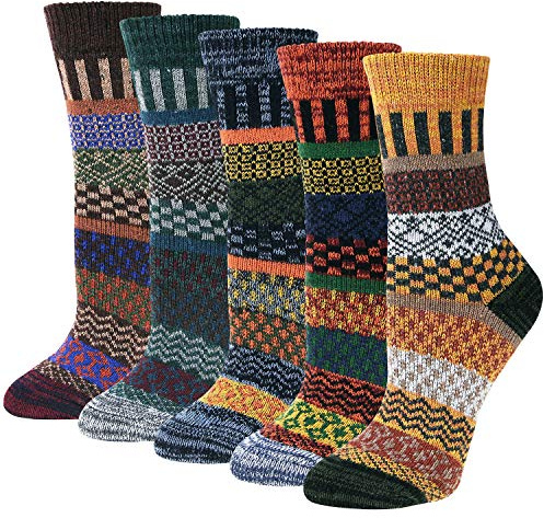 Justay 5 Pares de Calcetines Lana Merino Térmicos Mujer, Calcetines Termicos Invierno Grueso Antideslizante Desenderismo Premium Transpirables Lana para Mujeres (style5)