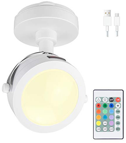 HONWELL LED Spot Lampe Drahtlose Deckenstrahler mit Fernbedienung, Wiederaufladbares Bilder mit beleuchtung Drehbar Licht Kopf, RGB Dartscheibe Beleuchtung für Spiegelanstrich Dartscheibe, Weiß