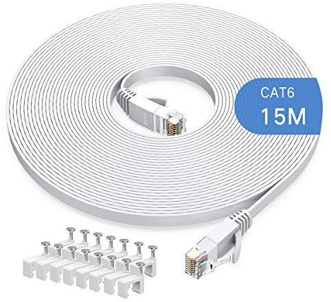 Gulaey 15m Cat6 Ethernet Cable, Long Internet Cables High-Speed Patch Cord Flat Design 1Gbps for 250Mhz/s UTP for Console, PS3, PS4, PS5, Switch, Router, Modem, Patch Panel, PC, TV, Home Office