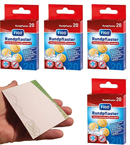 Varivendo Notizblock + FIGO Rundpflaster 80 Stk - Wasserfest, Luftdurchlässig und Antihaft - Ideal für Ohrringe Abkleben, Sport, Kinder, Kleine Wunden