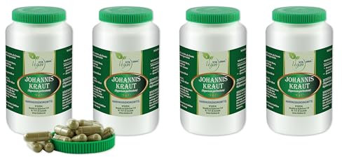 VITA IDEAL Vegan® JOHANNIS - Kraut 4x 360 KAPSELN - Hypericum perforatum - Tagesportion 750mg JOHANNISKRAUT reines Pulver. Pflanzlich, natürlich & ohne Zusatzstoffe.