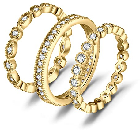 JewelryPalace Evighetsring 3 Staplade Ringar Vigselringar Ring Silver 925 Dam, Zirkonia Silverringar Dam Ring Pre-Plug Ring Gult Guld Vigselringar Förslagsring Memoir Ringar Ringar Set Smycken 53