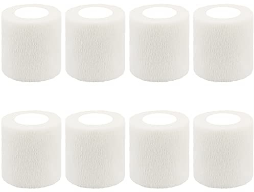 BQTQ 8 Rouleaux Tape Cohésive de Sport Bandes Vétérinaire Tape Sportive Elastique Cohésif pour Prévention des Ampoules(Blanc, 5cm x 4,5 m)