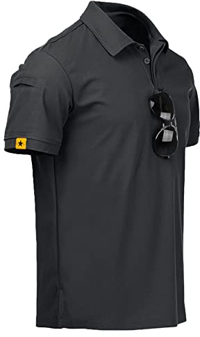 geeksport Polo Homme Manches Courtes Respirant Polo Golf Séchage Léger T-Shirt pour Outdoor Sport d'été Gris Foncé L