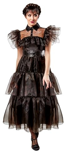 RUBIE'S Déguisement Adulte MERCREDI Officiel - Robe de Bal Luxe Longue Noire - Mercredi Addams - Taille Adulte au Choix - Série Wednesday - Costume Carnaval, Déguisement