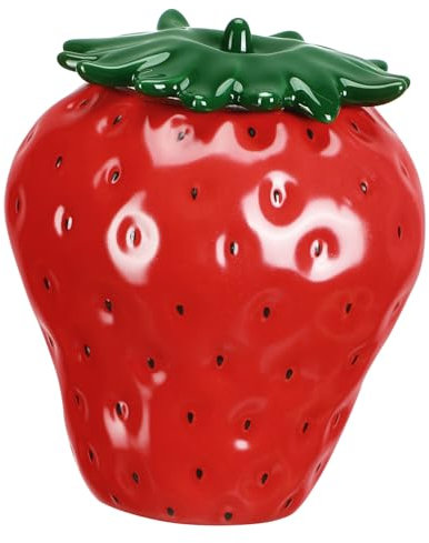 Alipis Strawberry Shaped Canister - Ceramic Cookie Jar Farmhouse Jars Biscuit Treat Container Candy Container Food Storage Jar for Loose Tea Coffee Beans Red