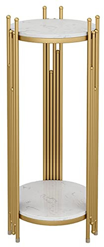 AmazonBasics 2-Tier Storage Telephone Table - Stylish Marble Look, Tall Slim Plant Stand, Round Side Table for Living Room, Patio Decor & Corner Bedside Table