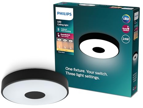 Philips Coiner - Plafond Techo con SceneSwitch, redondo, 24W, 2700Lm, 2700K, negro, IP20