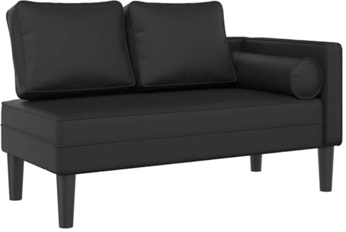 Chaise longue avec coussins noir similicuir
