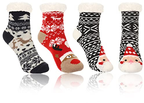 Vihir Chaussettes Chaussons Enfants, Chaussette Pantoufle Enfant, Chaussettes Épais Antidérapantes Garçons Filles, Chaussette de Noël Pour Enfant Chaude Moelleuses Trois paires
