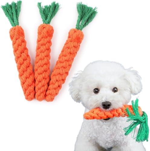 NJCXOLA Lot de 3 cordes tressées Kong carotte, jouets pour chiens, jouets à mâcher, nettoyage des dents pour chiens de petite à moyenne taille