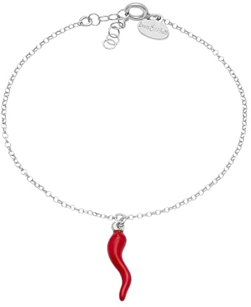 Louis Ciocchetti dal 1887 Bracciale Argento 925 con Corno Portafortuna, smaltato, catenina colore oro Regolabile, Idea Regalo Uomo e Donna, Made in Italy