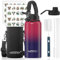 WATERSY Botella de Agua con Pajita 1L, Botella Térmica Gym Acero Inoxidable con 2 Tapas, Doble Pared Aislante, Mantiene Frío 48h/Calor 24h, Sin Fugas & Sin BPA, para Deportes, Viajes (Rojo/Azul)