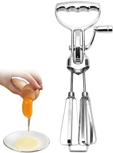 Hand Crank Egg Beater Stainless Steel Rotary Egg Whisk Double Head Handheld Mixer with Crank Portable Kitchen Cooking Tool for Houseld Camping Sliver Large, Mixer, Beater