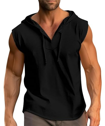 LDZYXY Canotta Palestra Uomo Estiva Canottiera T-Shirt Manica Lunga Gilet Jeans Smanicata Maglietta Schiena Scoperta (Nero, M)