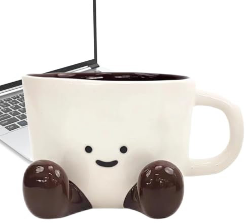 Oldmoom Cute Mugs,Funny Water Mug with Feet - Aesthetic Ceramic Hand-kneaded Pen Holder, Decorative Desk Accessory for Offices Home