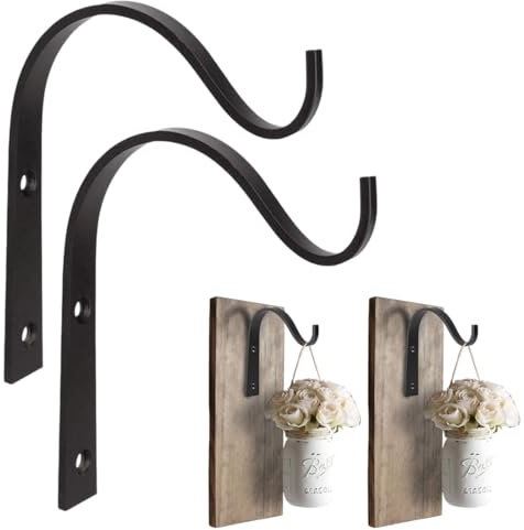 NOPKESV 2 Pezzi Ganci da Parete per Fioriera Sospesa, Staffe a Muro in Ferro Battuto Porta Vasi, Sospesi e Appendi Vasi da Esterno, Gancio per Lanterne e Porta Piante da Appendere all'Aperto