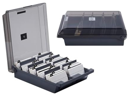Junbyuhu Caja de Organizadora para Tarjetas de Visita, 1000 Hojas Caja de Organizadora para Tarjetas de Visita con 8 Tableros Divisores y Letras A-Z Pestañas de índice (Gris)