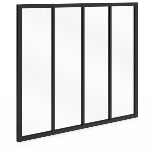 IDMarket - Verrière Atelier 4 vitrages L. 116 x H.108 cm en métal Noir et Verre trempé