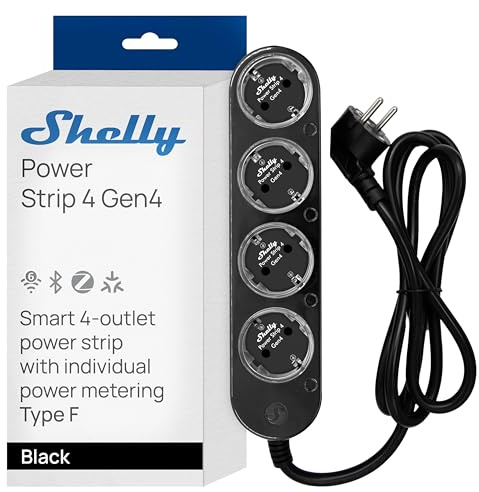 Shelly Power Strip 4 Gen4 Nero - Ciabatta Smart Matter & Wi-Fi, 4 Prese Intelligenti, Misurazione Potenza, 16A Totali 3500W, Timer, Riscaldamento, Zigbee, Google, Alexa, Apple, Nessun Hub Richiesto