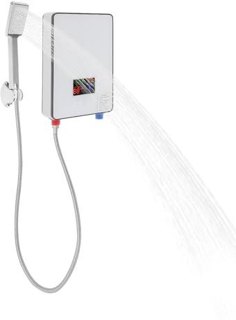 Genomströmningsvärmare 6 500 W, elektrisk varmvattenberedare med pekskärm, panna, tryckbeständig för dusch och kök, kompakt underbordsspanna med omedelbar uppvärmning för hushåll, hotell, husbil