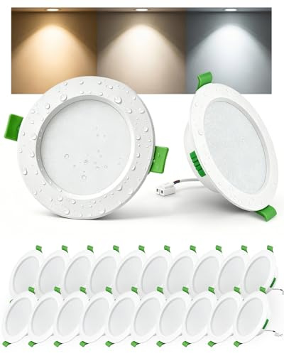 Lot de 20 Spot LED Encastrables 68mm 5W 220V, 3 Températures de Couleur Réglables, Blanc Chaud 2700K / Neutre 4000K / Froid 6000K, Spots de Plafond IP44 Étanche pour Salle de Bain Salon Cuisine