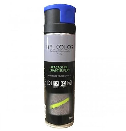 DELKOLOR - Delkolor Peinture de Traçage et Marquage au Sol Fluo en Aérosol - 500ml - Couleur BLEU