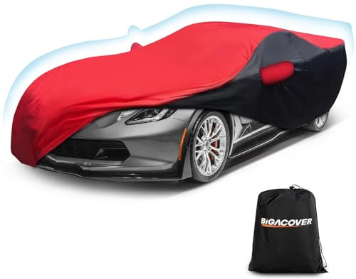 Housse de Voiture complète pour C7 - Protection Contre Les intempéries - Imperméable et Coupe-Vent - pour C7 Stingray 2014-2019, pour C7 Chevy Corvette Stingray Z51 Z06 (Combo Noir et Rouge)