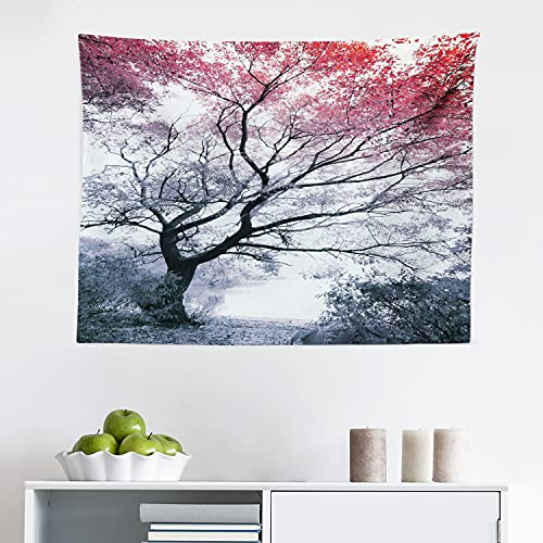 Ambesonne Tree Tapestry, Photo with Dramatic Nature Scenery of Abstract Colorful Leafy Tree and Calm Pond, Fabric Wall Hanging Decor for Bedroom Living Room Dorm, 28 X 23, Multicolor