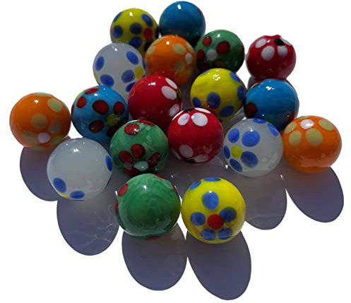 FAIRY TAIL & GLITZER FEE 18 Handgefertigt Mundgeblasen Blumenmuster Bunt 16mm Murmel Murmeln Blau Rot Gelb Rot Kugeln Bunte Glas Dekokugeln